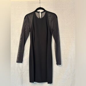 Black Long-Sleeve Cocktail Dress With Sheer Sleeves And Back
